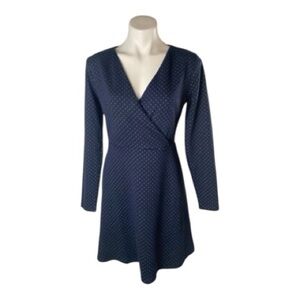 LOFT Petites Navy Blue Long Sleeve with Stars Faux Wrap Dress